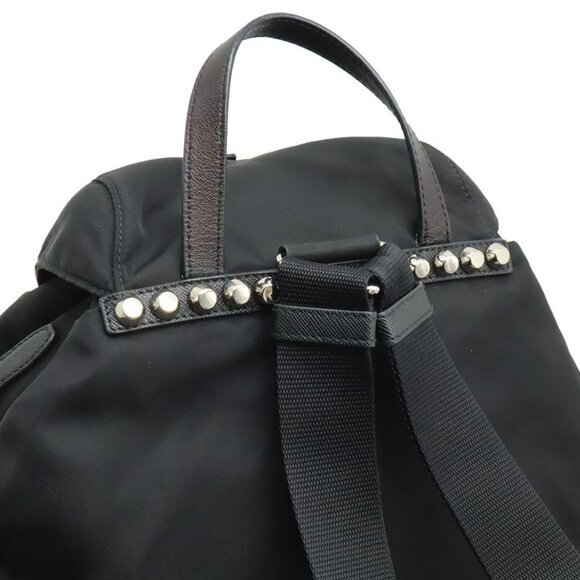 Prada Triangle Logo Backpack Studs Nylon Leather Nero Black main image 7